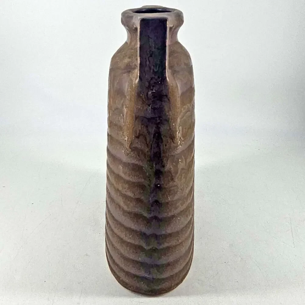 Vintage PIER 1 Aged Bronze brown ribbed pottery vase decor